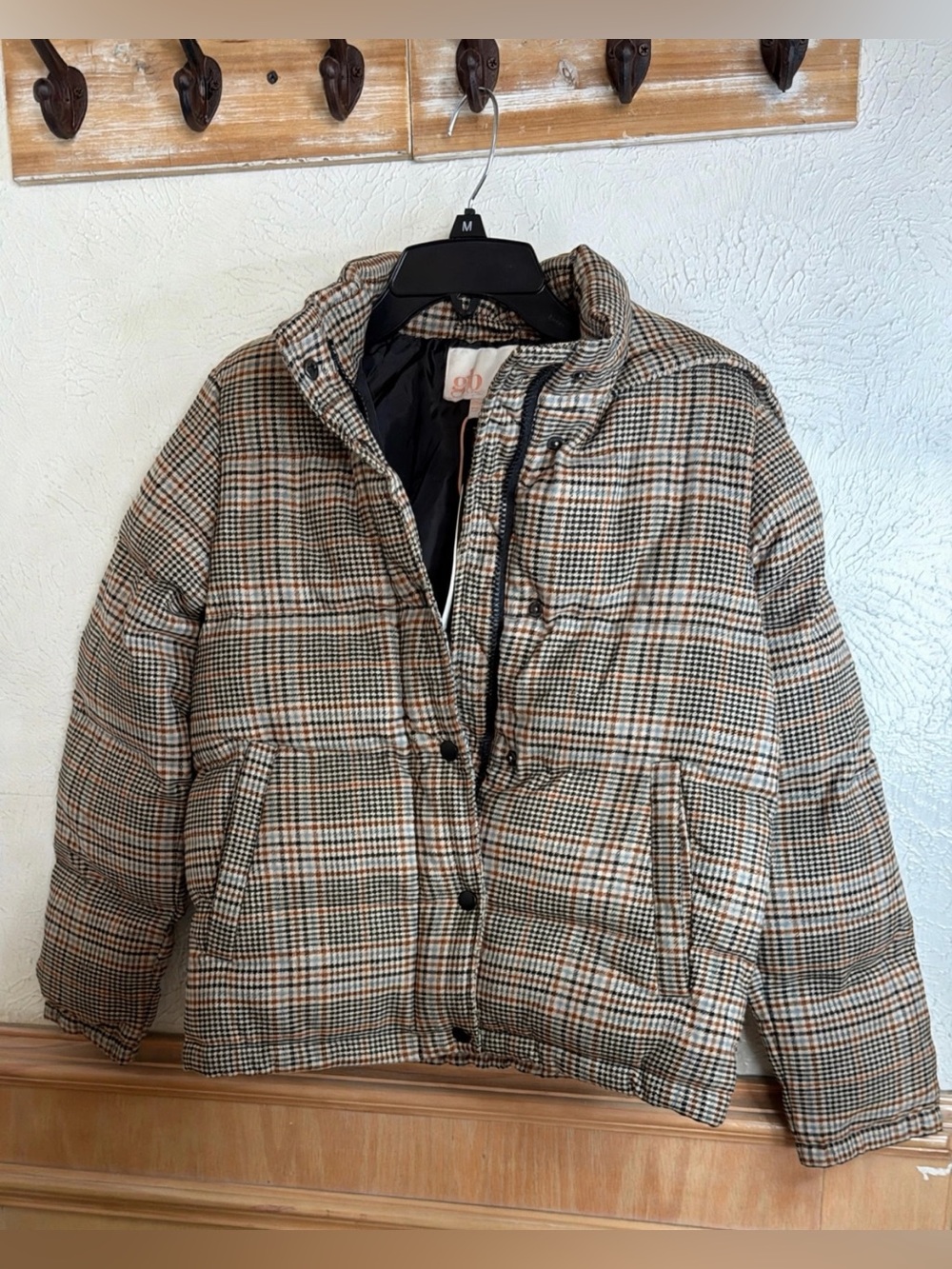 GB girls Brown Plaid Puffer Jacket